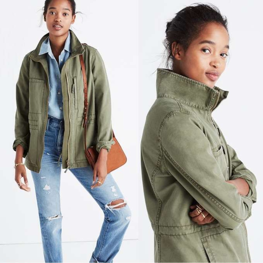 Madewell Military Fleet Jacket, Size Medium, Army Olive Green Utility Full Zip